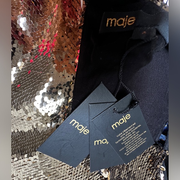 MAJE dress - new with tags. Gold mini Sequin A shape mini dress. Size- T2 - Picture 7 of 9
